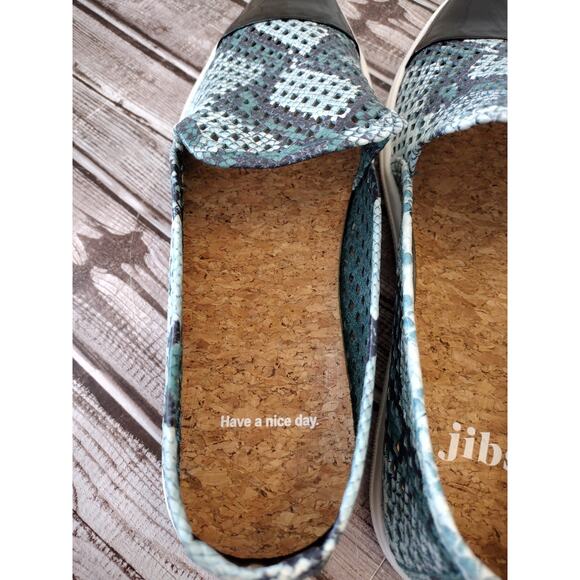 Jibs Slim Teal Python Print Perforated Leather Pointed-Toe Slip-On Shoes Women 9 - Picture 6 of 12